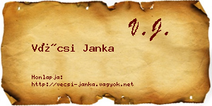 Vécsi Janka névjegykártya
